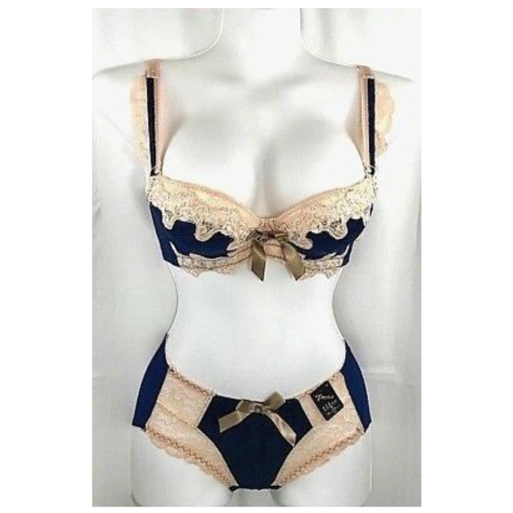 Blue & Cream Lace With Bow Detailing on Both